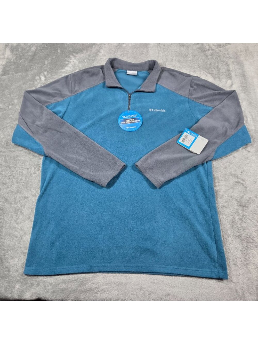 Columbia Fleece Top Mens Large Turquoise Gray 1/2 Zip Trailend Pullover NEW